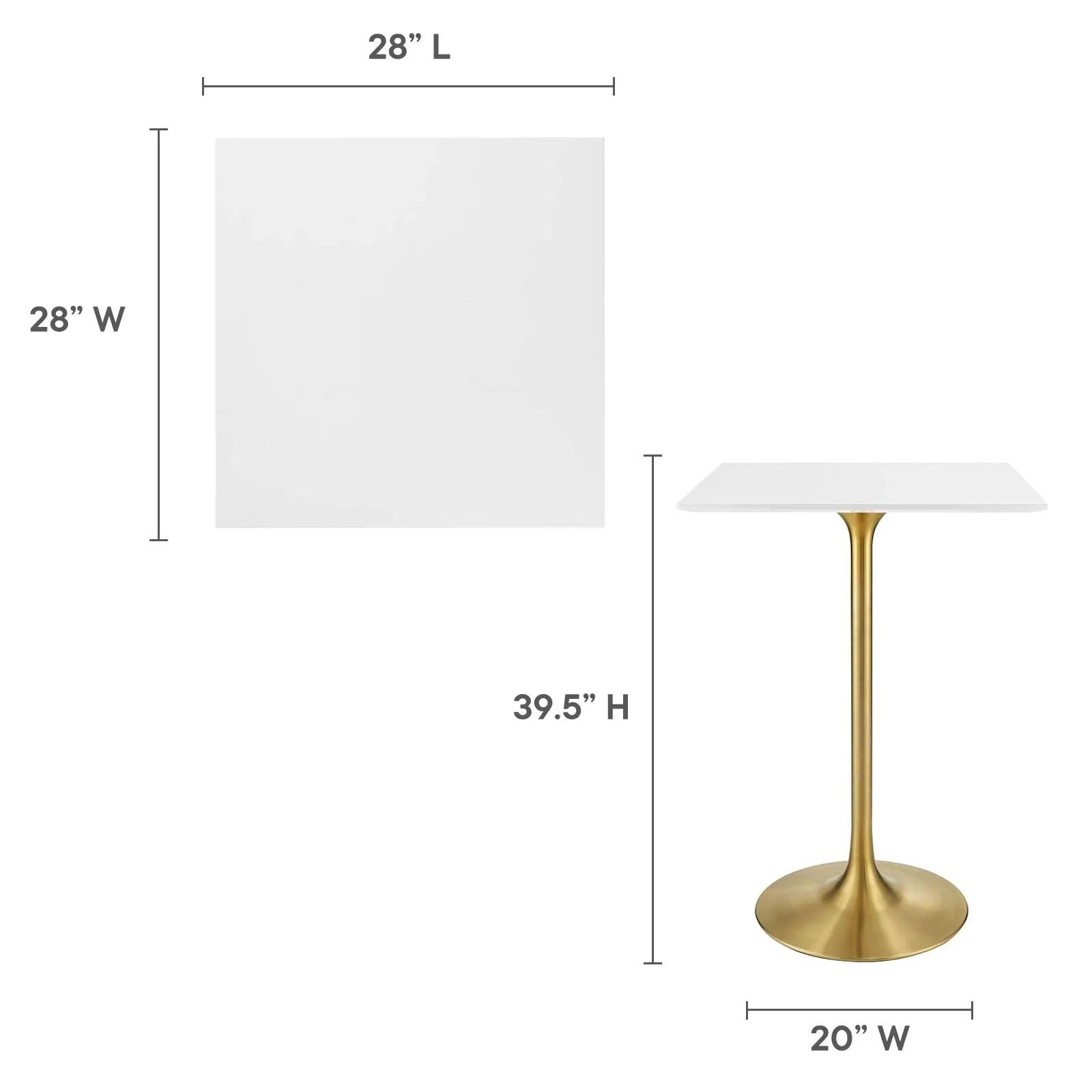 Lippa 28" Square Wood Top Bar Table Gold White EEI-3263-GLD-WHI