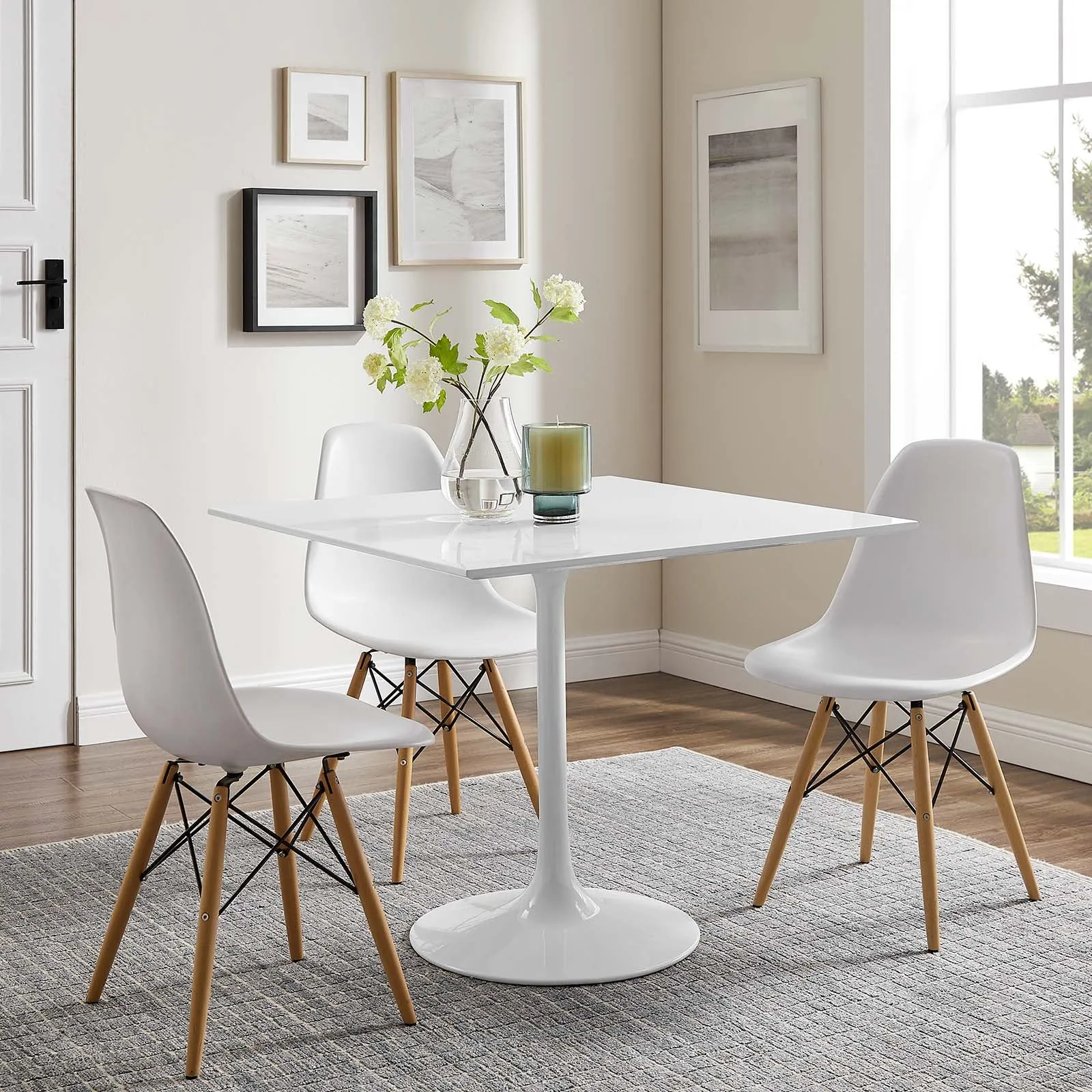 Lippa 36" Square Wood Top Dining Table White EEI-1124-WHI