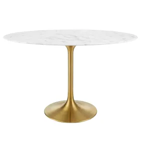 Lippa 48" Oval Artificial Marble Dining Table Gold White EEI-3216-GLD-WHI