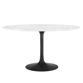 Lippa 54" Round Artificial Marble Dining Table Black White EEI-3528-BLK-WHI