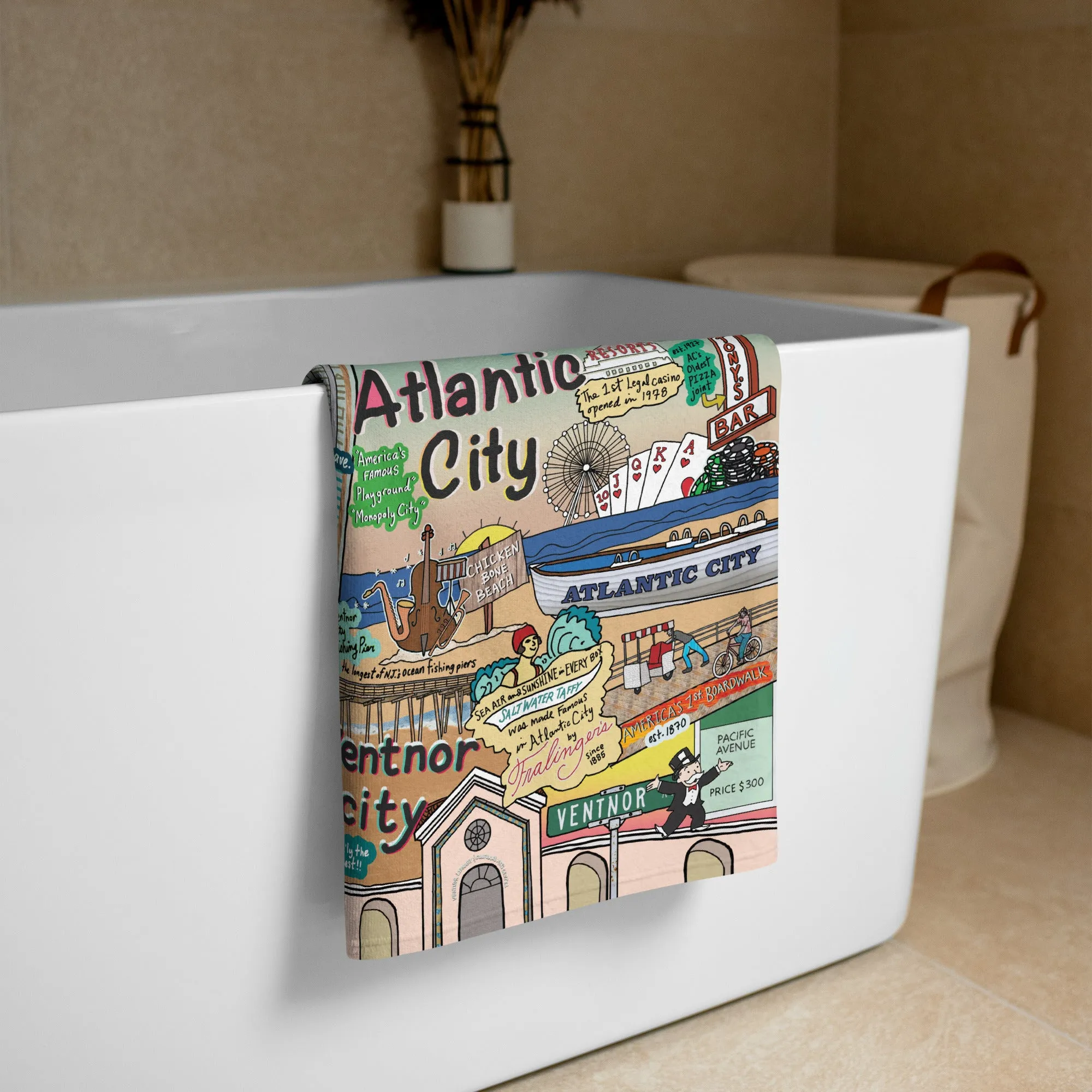 Map of Atlantic City, Ventnor City Beach Towel