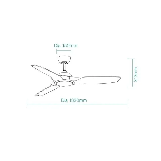 Martec Impact DC 1320mm Ceiling Fan with LED Light Matt White