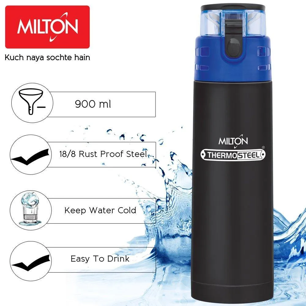 Milton Atlantis-900 Thermosteel Water  Bottle,900 ml,Black