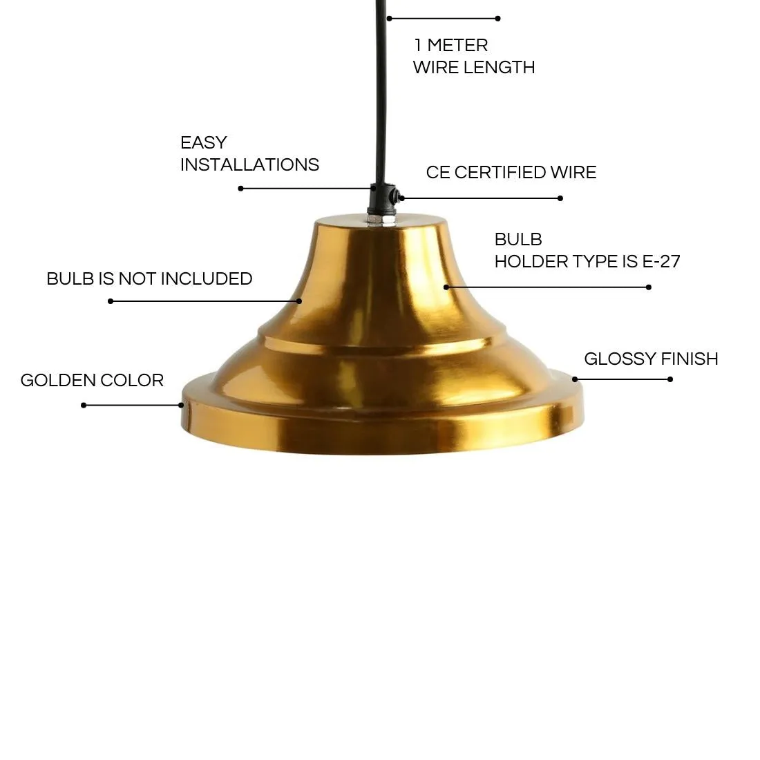 Modern Gold Pedestal' Handcrafted Hanging Pendant Lamp Shade In Iron (8.0 Inch, Conical, Golden)