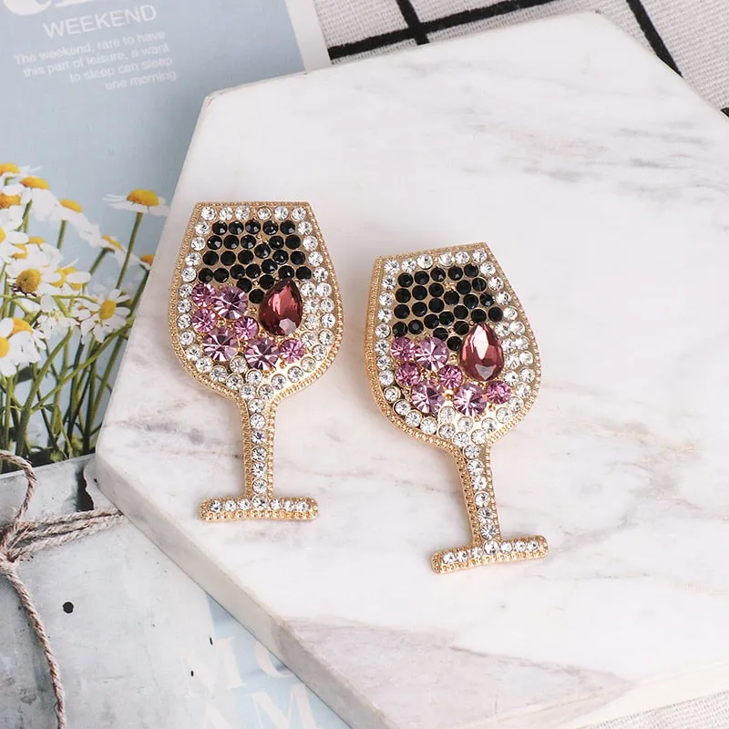 Natashahs Shiny Classic Rhinestone Crystal Earring Brincos Simple Geometric Red Wine Cup Drop Earrings For Women Girls Jewelry Gifts