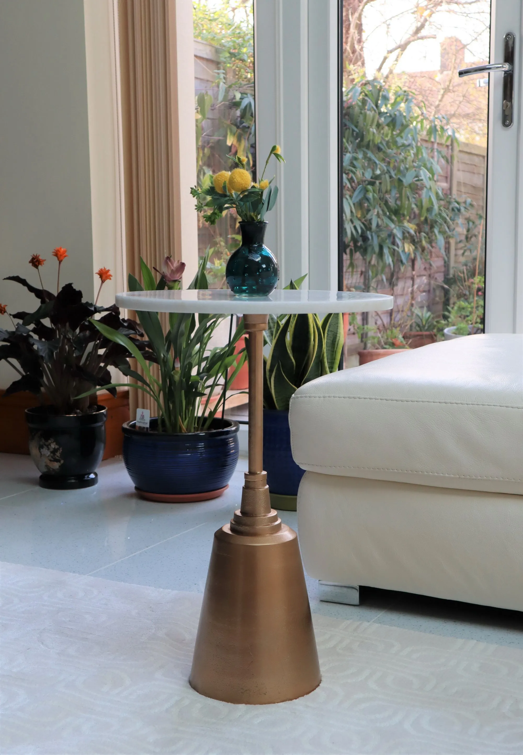 Naya White Marble, Gold Tapered Base, Accent Side Table