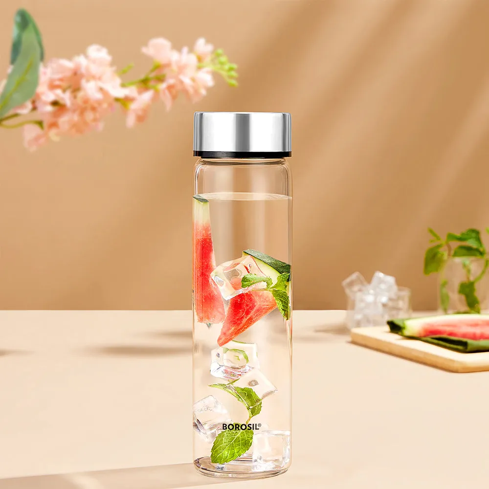 Neo Borosilicate Glass Bottle - Silver Lid - Personalise