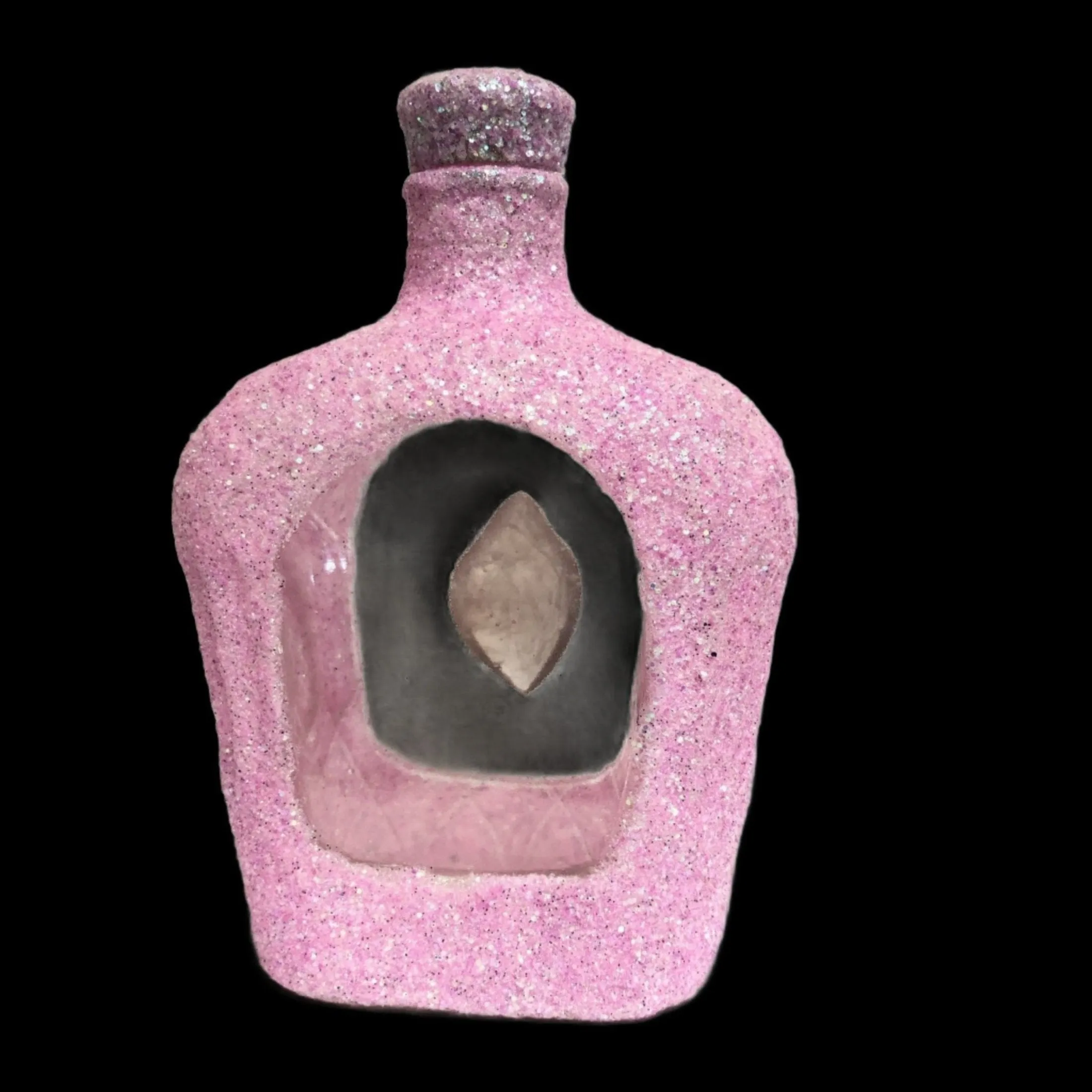 On Sale Upcycled Decorative Bottle Sparkling Pink Rose Quartz Accent