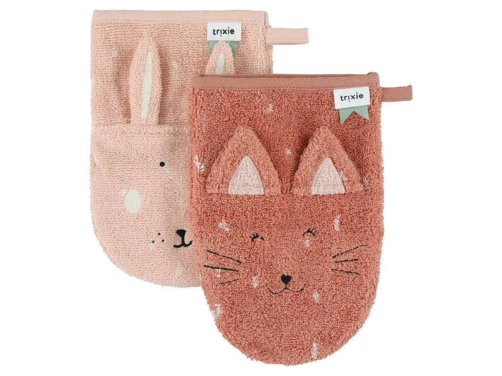 Organic Washcloths 2 Pack - 'Mrs Cat & Mrs Rabbit'