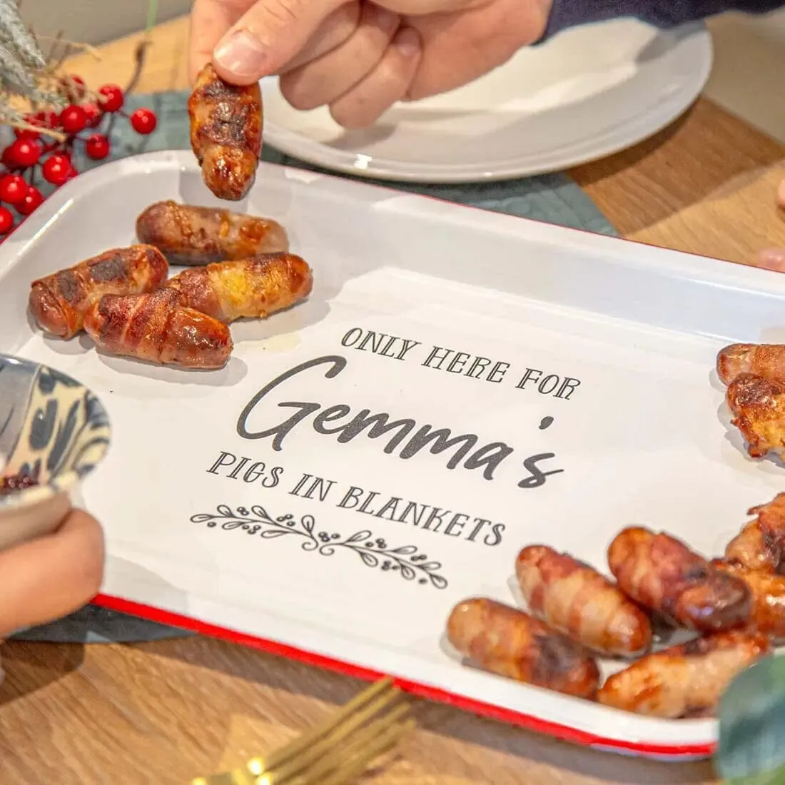 Personalised Pigs In Blankets Enamel Tray