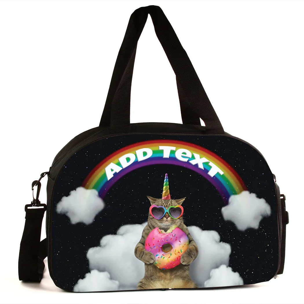 Personalized Full Color Backpacks, Lunch Bag, Duffel Bag, or Water Bottle - Cat With Donut