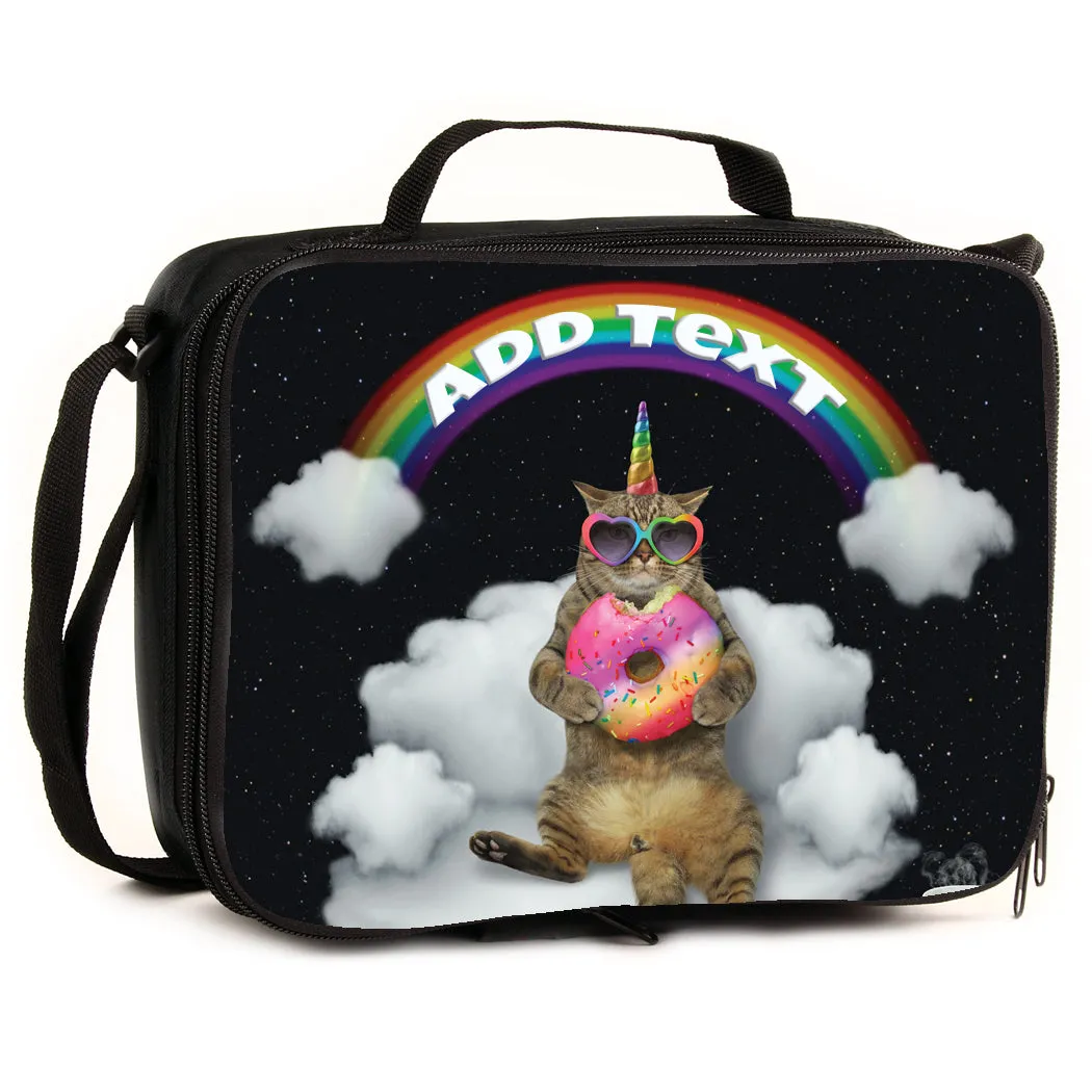 Personalized Full Color Backpacks, Lunch Bag, Duffel Bag, or Water Bottle - Cat With Donut