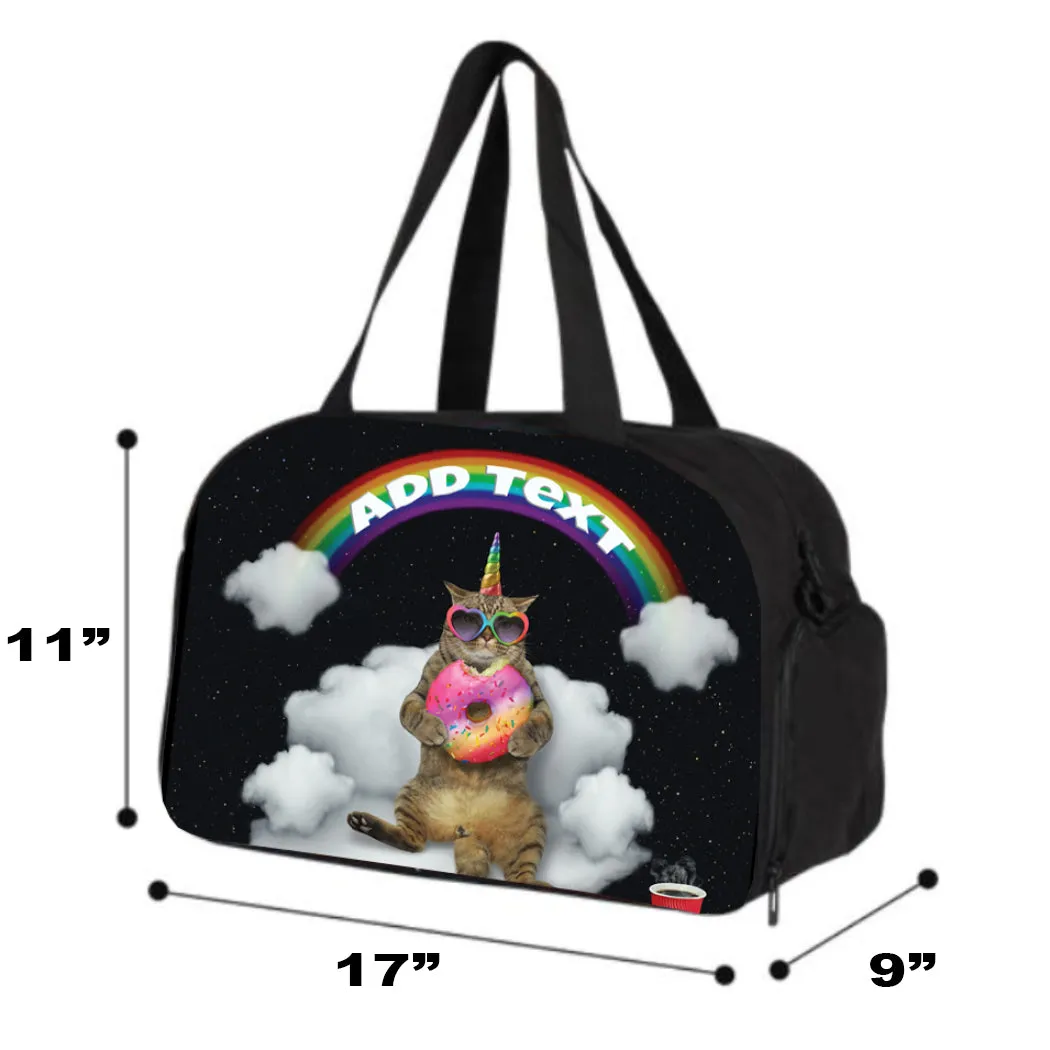 Personalized Full Color Backpacks, Lunch Bag, Duffel Bag, or Water Bottle - Cat With Donut