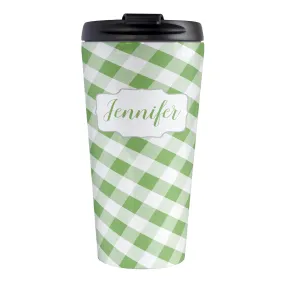 Personalized Green Gingham Travel Mug