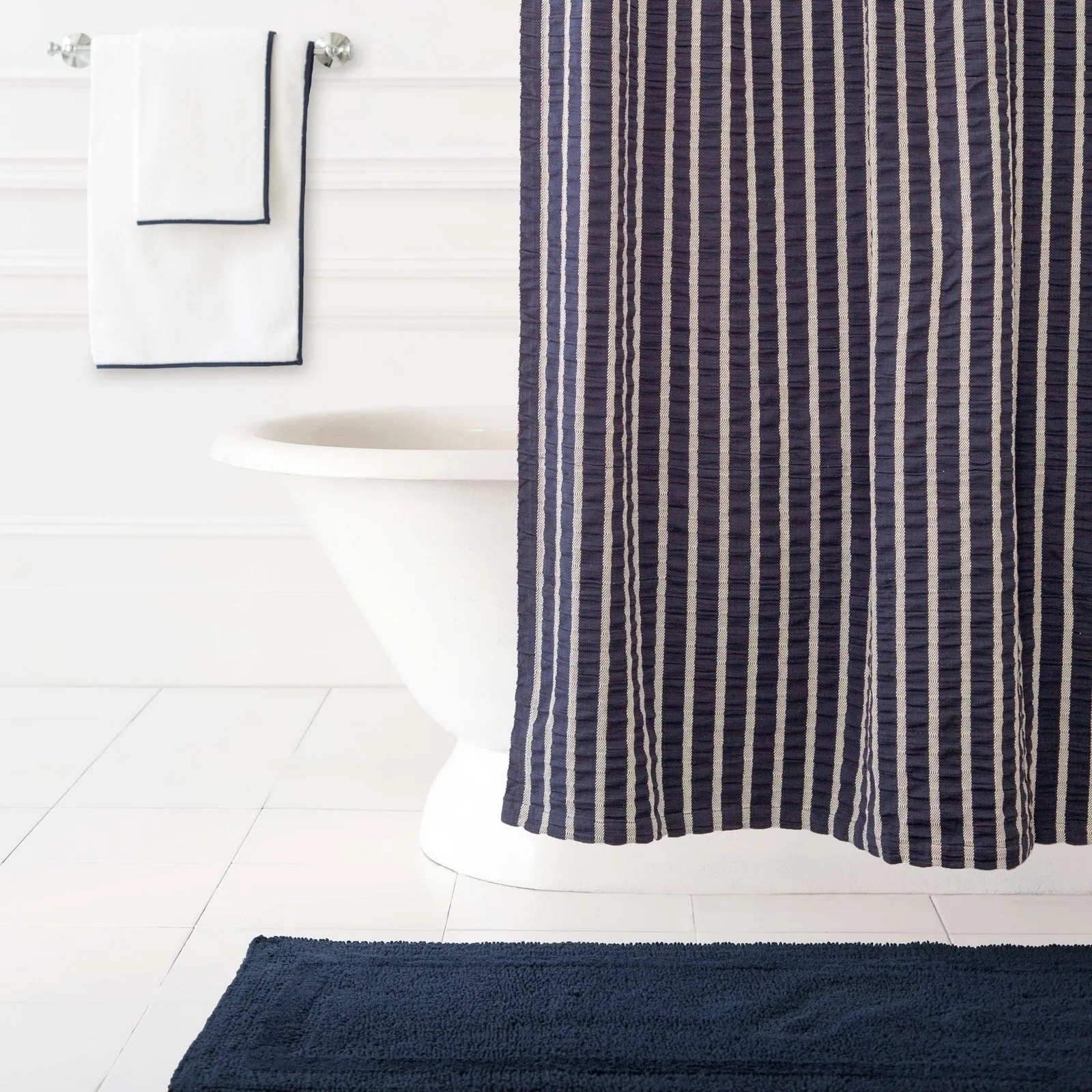 Pine Cone Hill Signature Banded White/Indigo Towel