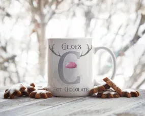 Pink Nose Antler Initial Christmas Mug