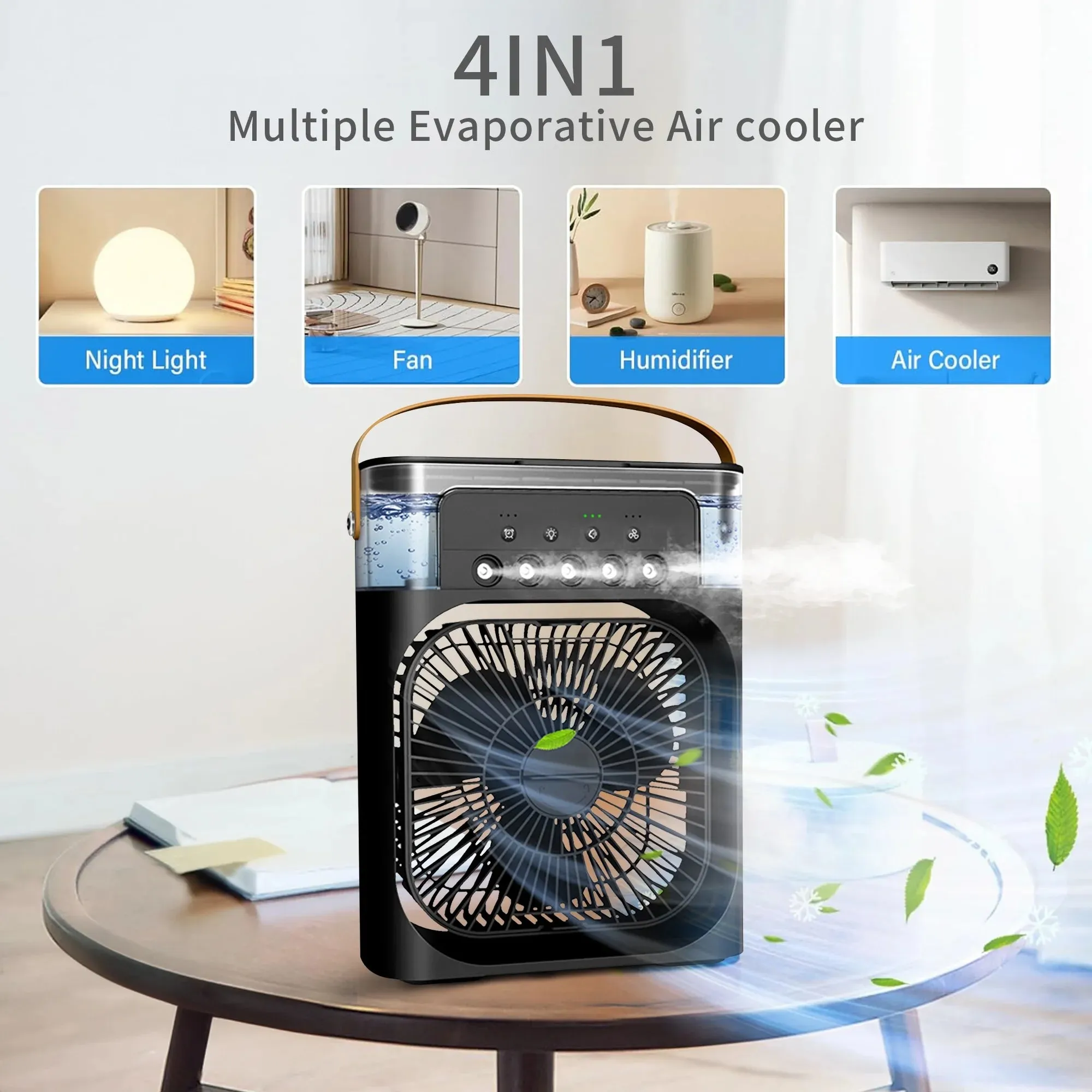 Portable Air Conditioner,  3-IN-1 Personal Air Cooler, 3 Speeds, 7-Color Night Light, USB Powered Small Cooling Fan, Mini Evaporative Air Cooler for Room Desk Car, Black