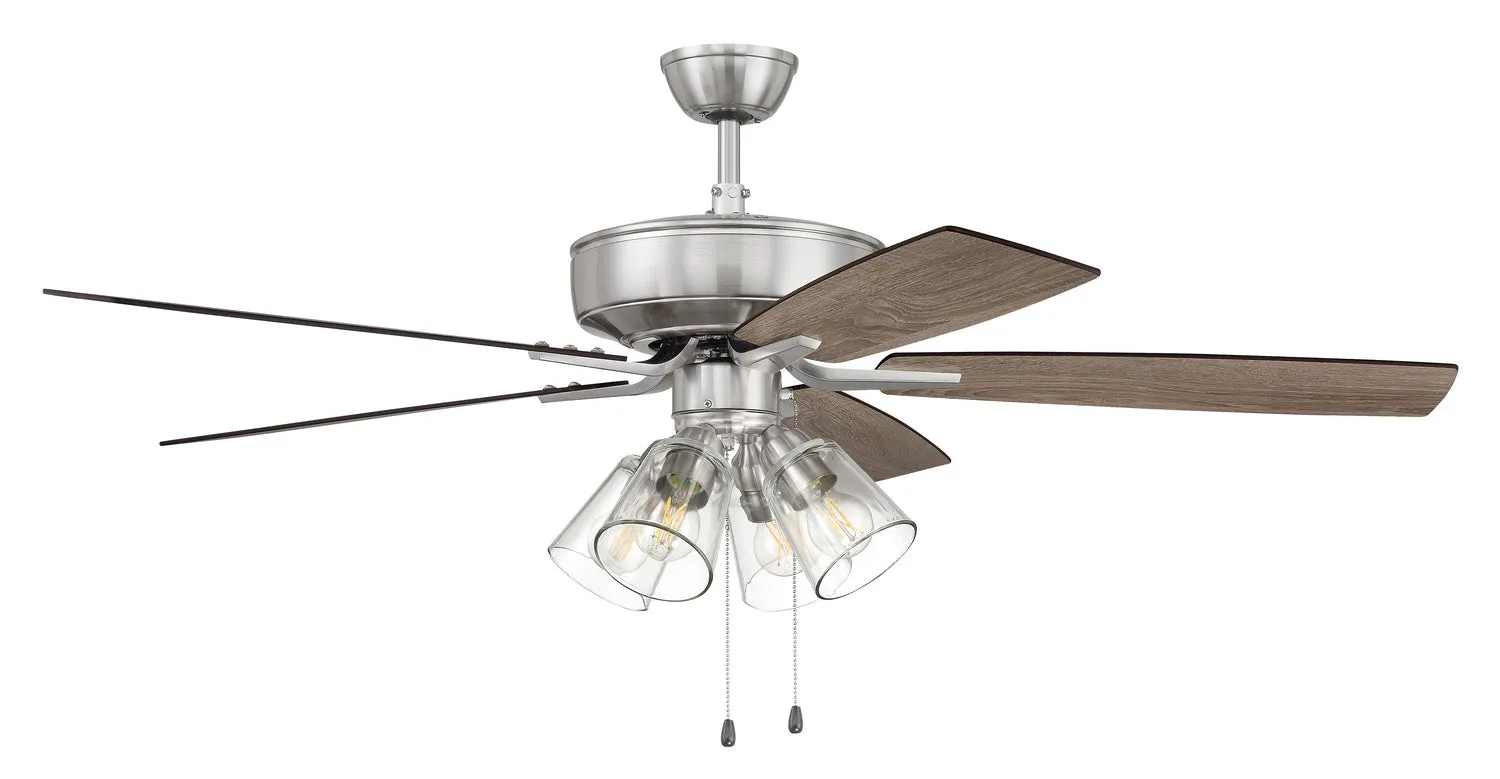 Pro Plus 104 Clear 4-Light Kit 52" Ceiling Fan in Brushed Polished Nickel