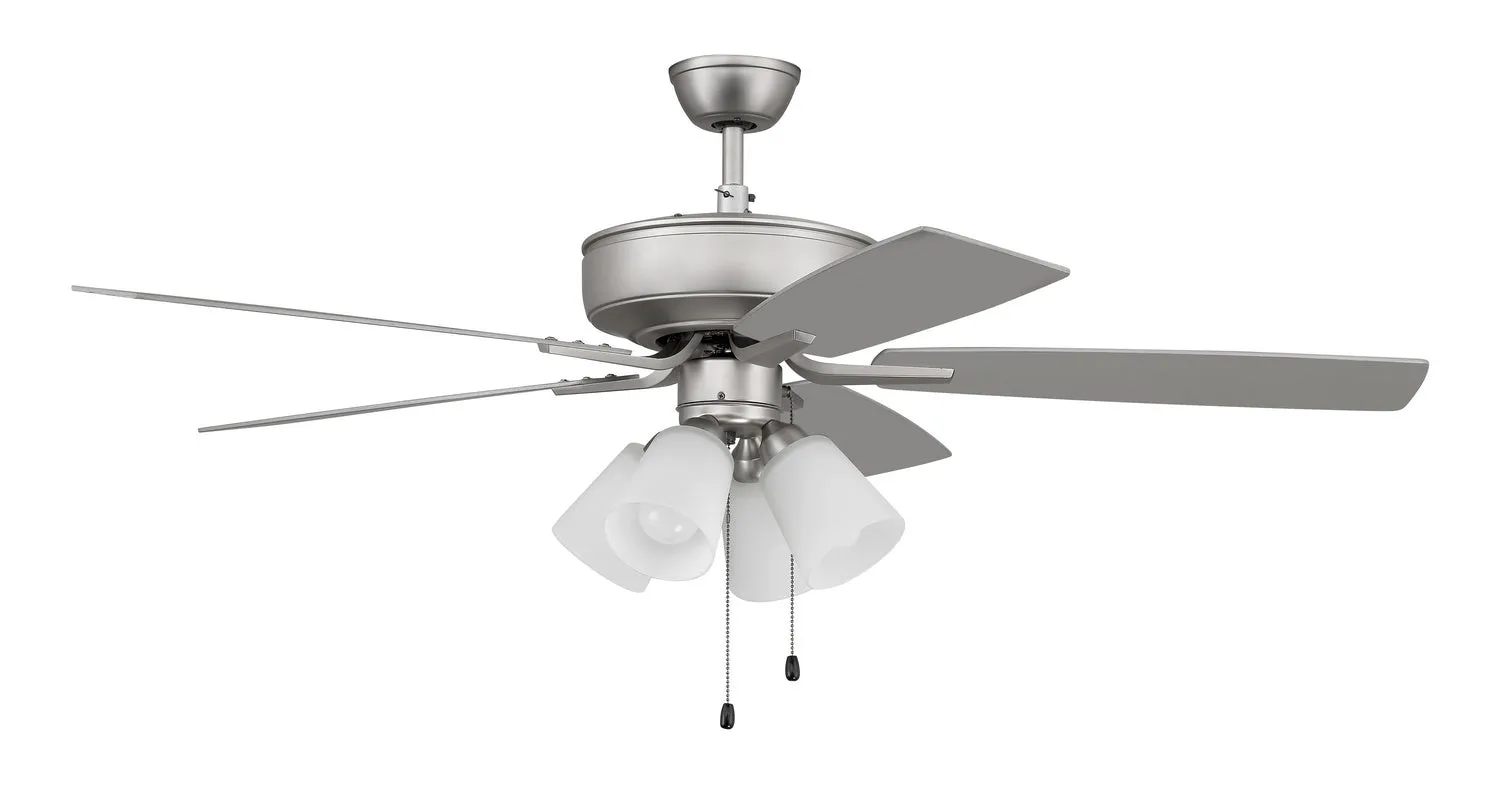 Pro Plus 114 White 4-Light Kit 52" Ceiling Fan in Brushed Satin Nickel