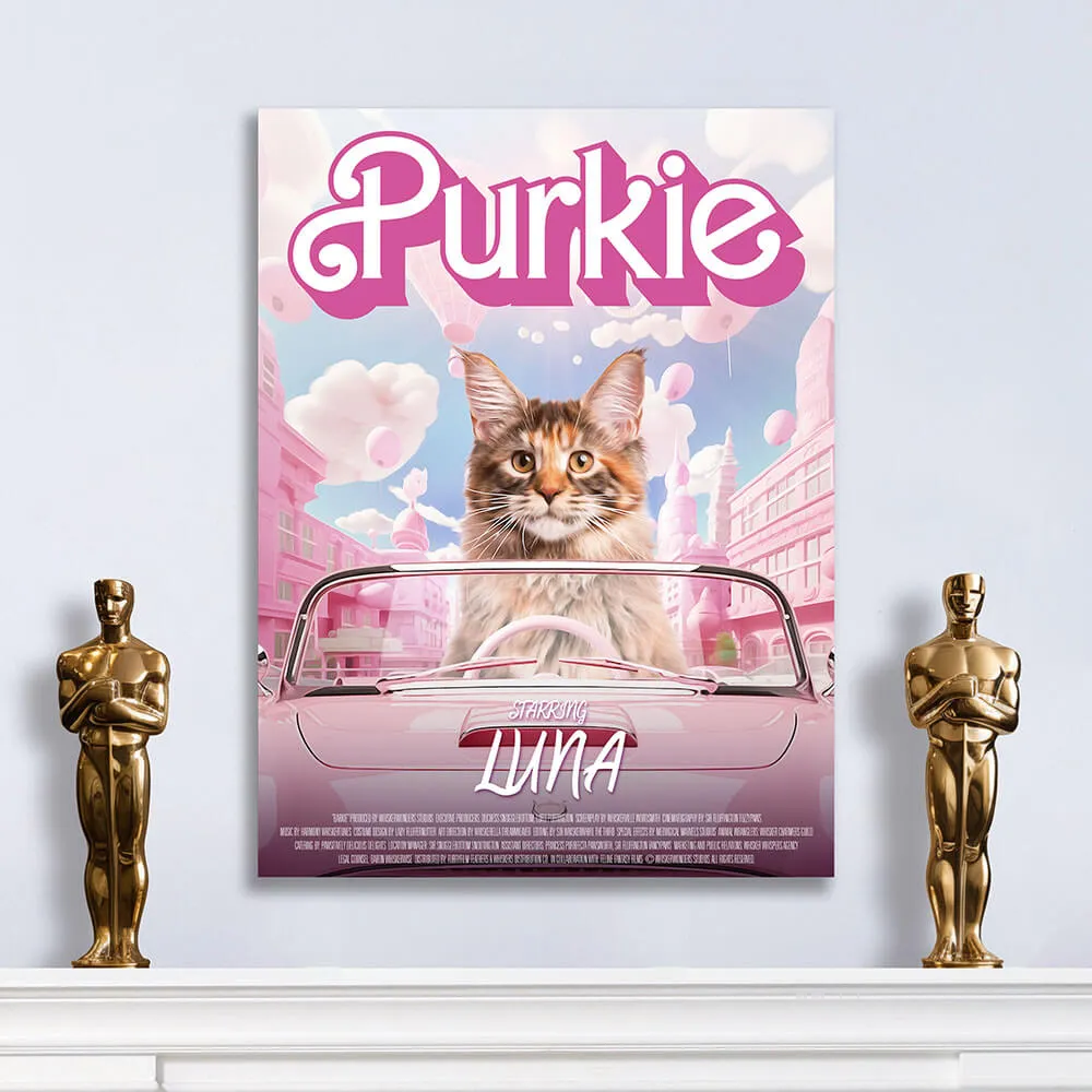 PURKIE Movie Poster - Barbie Inspired Custom Pet Portrait Canvas