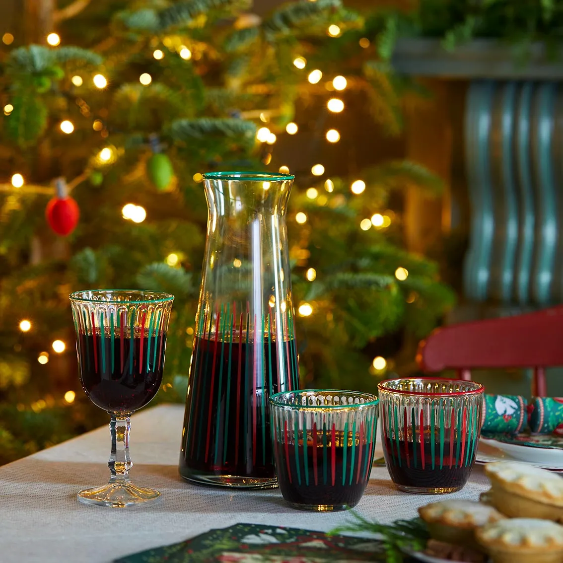 Red & Green Striped Christmas Glass Carafe - 25cm