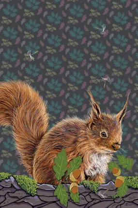 Red Squirrel Tea Towel