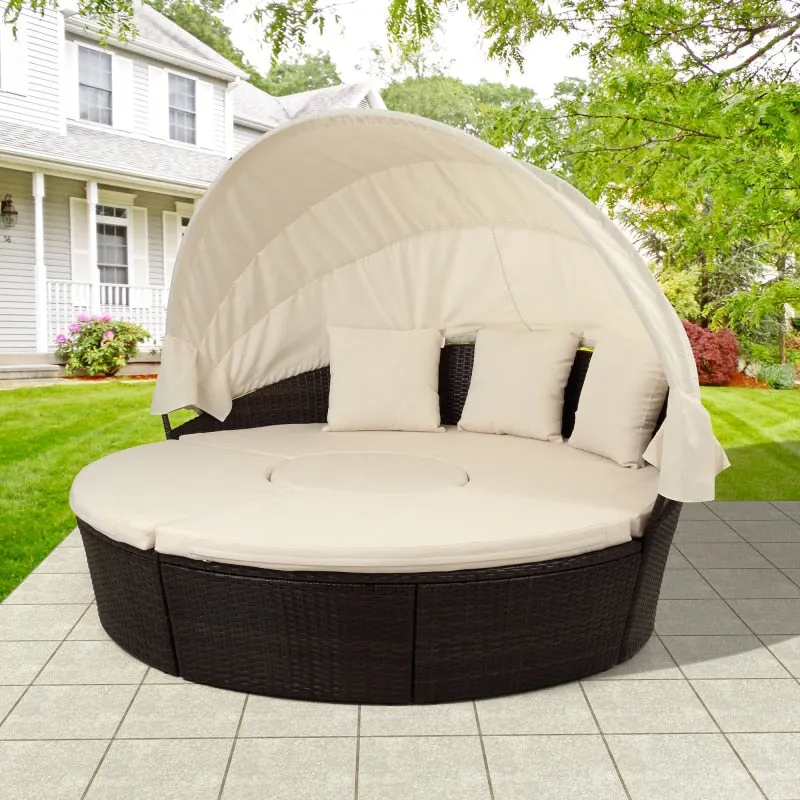 Retractable Sectional Canopy Outdoor Sofa Set