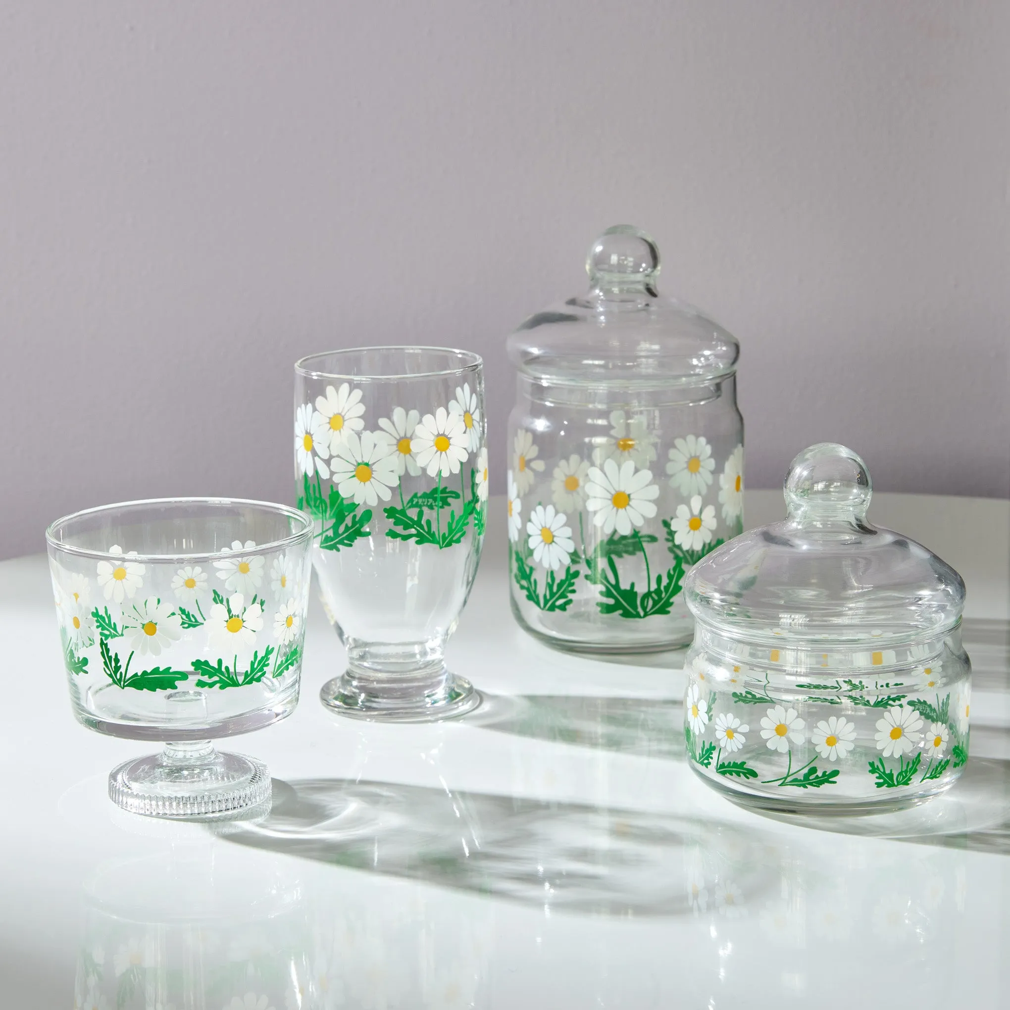 Retro Footed Glass Cup - Growing Daisies