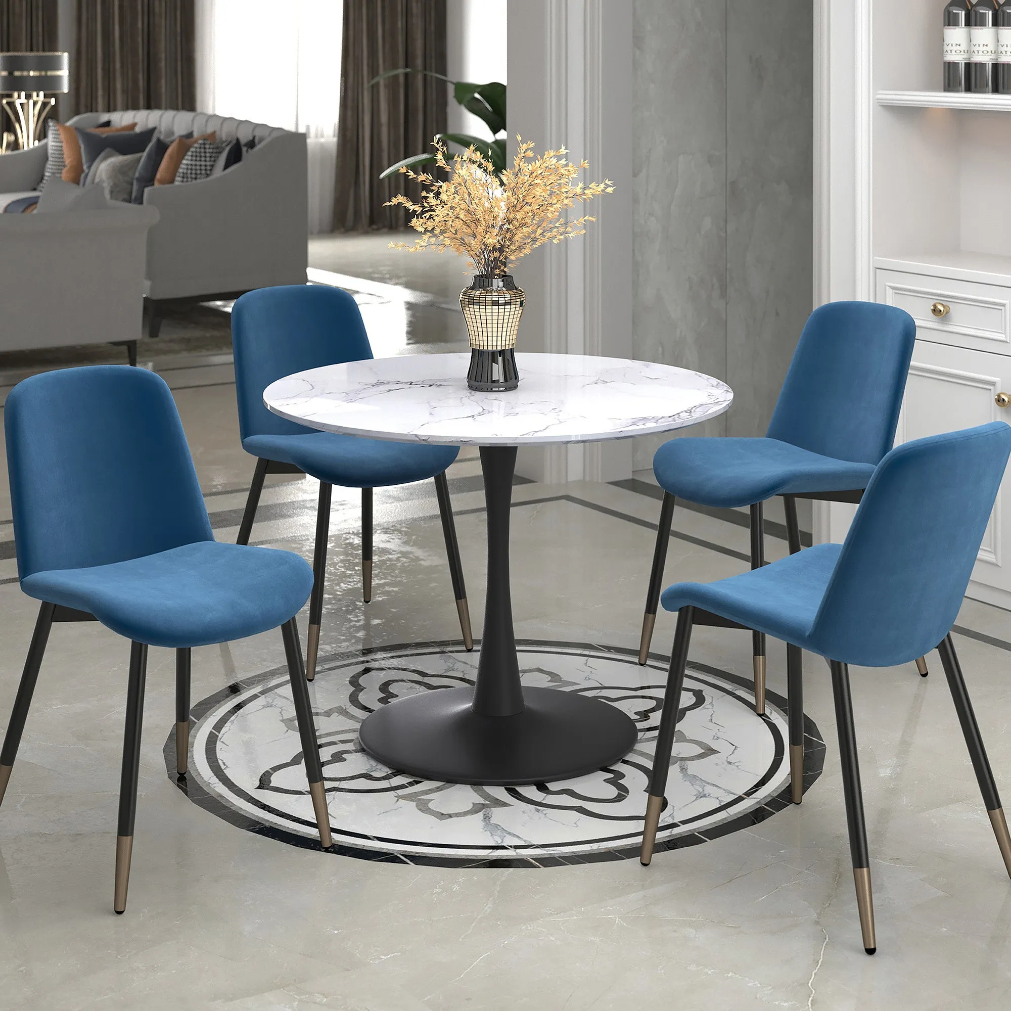 Round Dining Table Zilo 40" Faux Marble Top