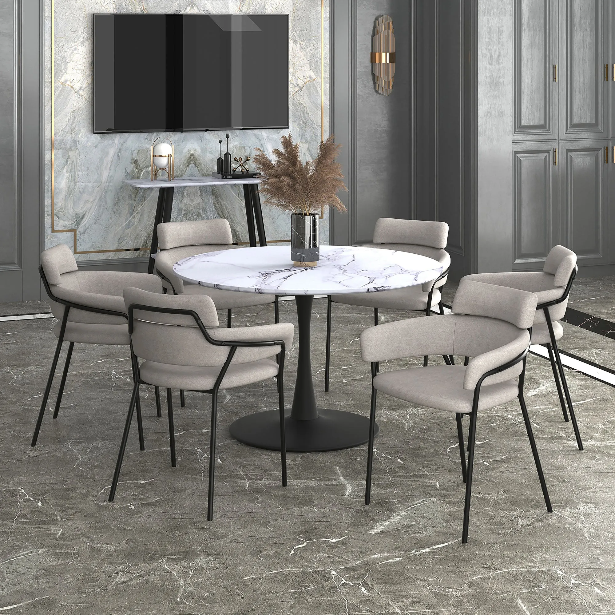 Round Dining Table Zilo 48" Faux Marble Top