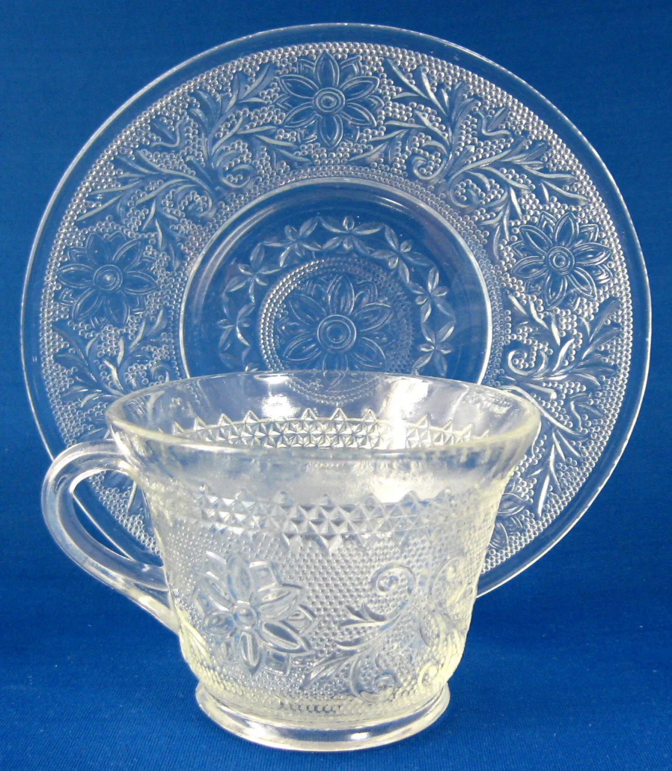 Sandwich Pattern Cup And Saucer Indiana Glass Duncan 1930s Depression Glass Teacup And Saucer