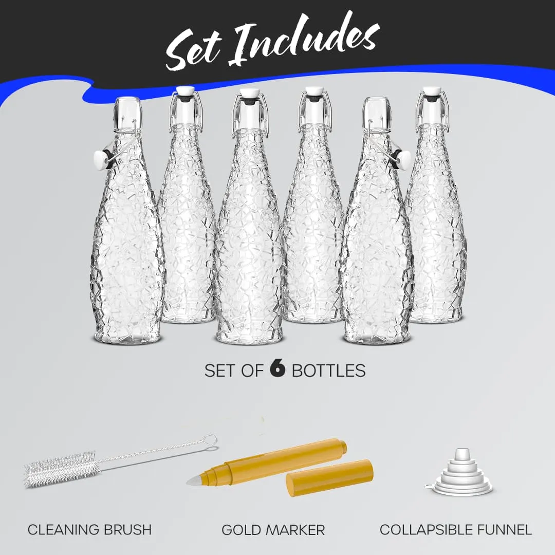 Set of 6, 33 Oz. Swing Top Glass Bottles | Textured Design