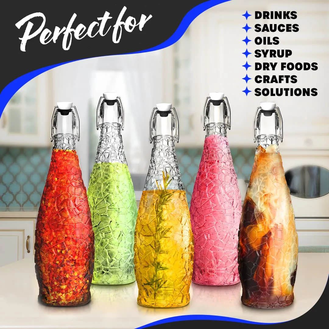 Set of 6, 33 Oz. Swing Top Glass Bottles | Textured Design