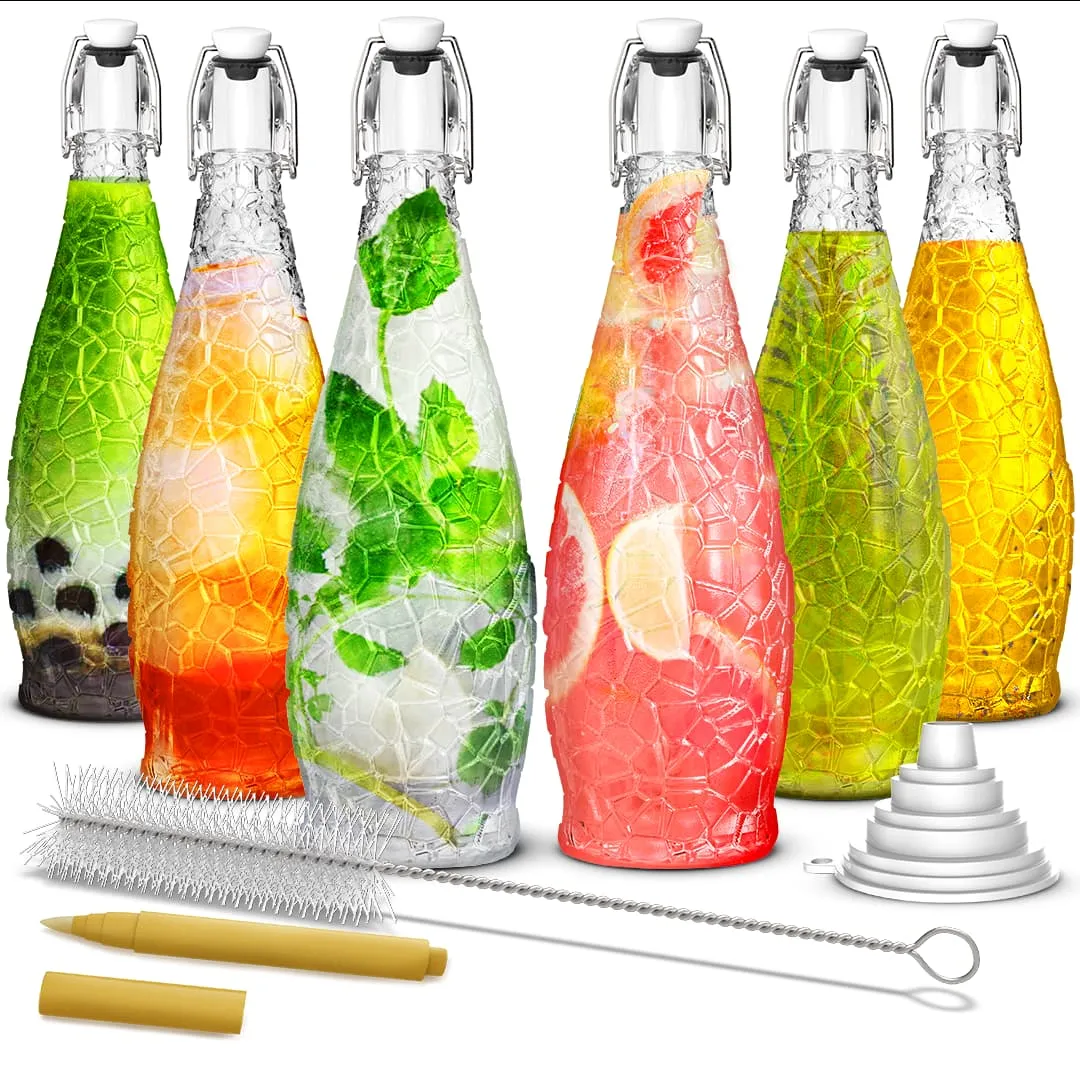 Set of 6, 33 Oz. Swing Top Glass Bottles | Textured Design