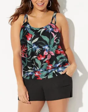 Sland Blooms Loop Strap Blouson Tankini with Cargo Short