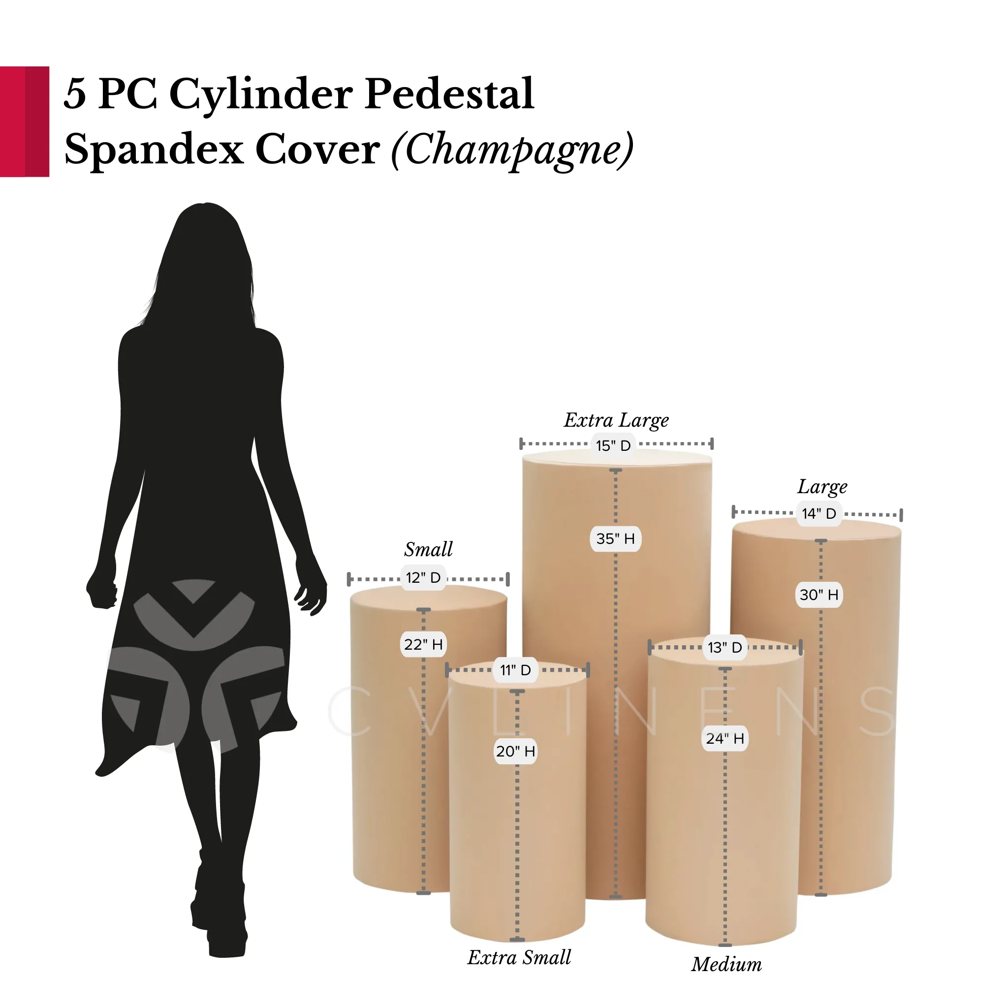 Spandex Pillar Covers for Metal Cylinder Pedestal Stands 5 pcs/set - Champagne