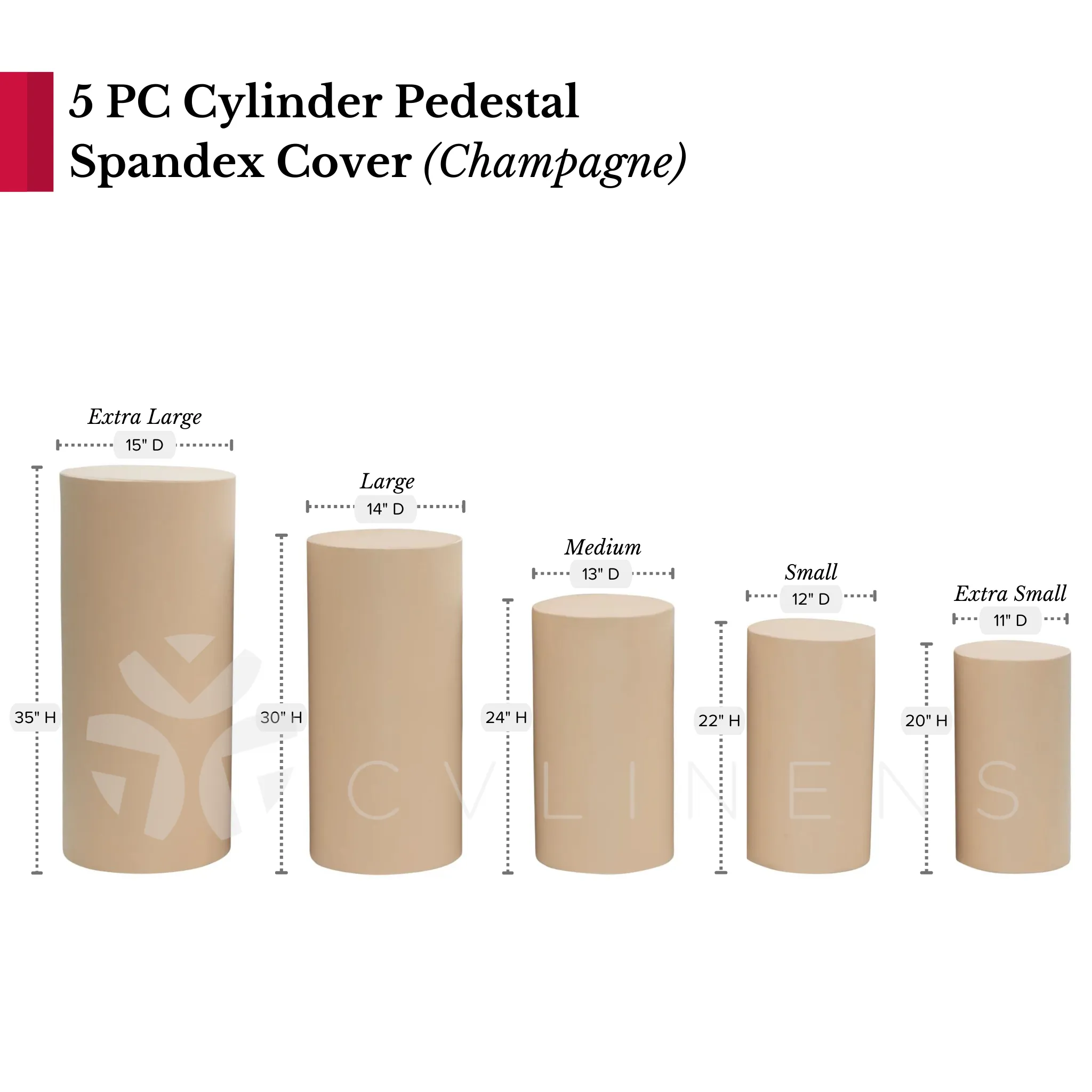 Spandex Pillar Covers for Metal Cylinder Pedestal Stands 5 pcs/set - Champagne