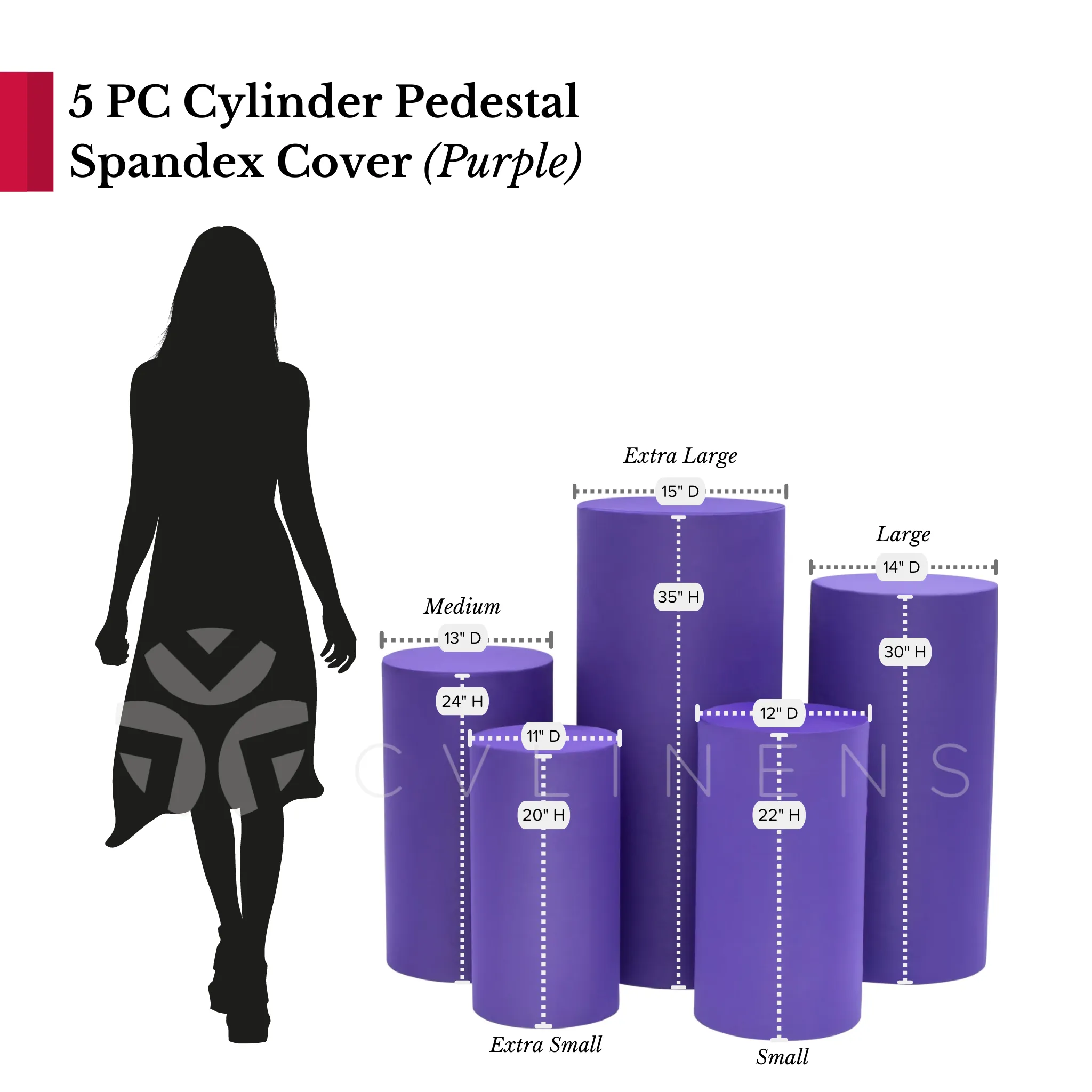 Spandex Pillar Covers for Metal Cylinder Pedestal Stands 5 pcs/set - Purple