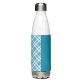 Stainless Steel Teal Blue and White Gingham Water Bottle