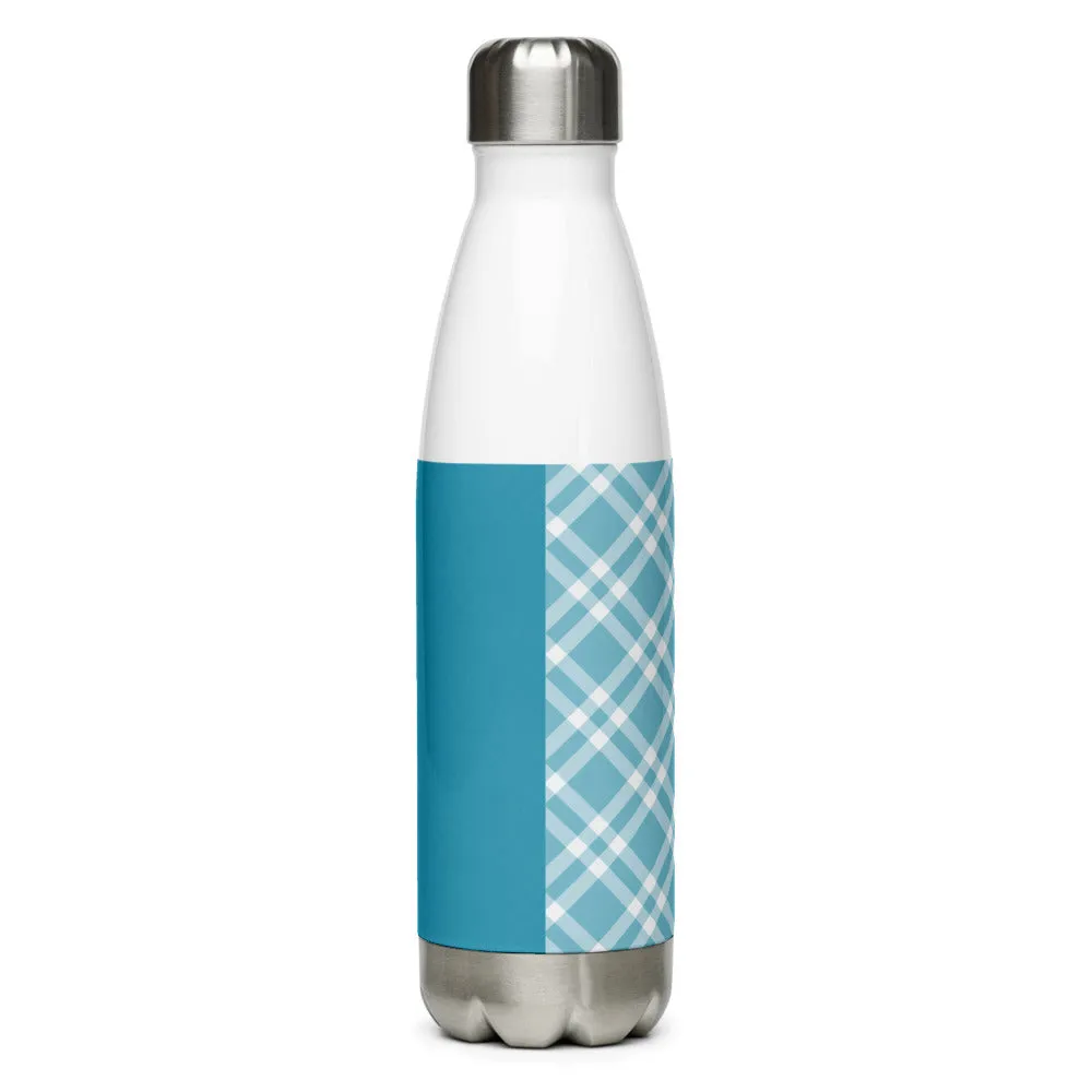 Stainless Steel Teal Blue and White Gingham Water Bottle