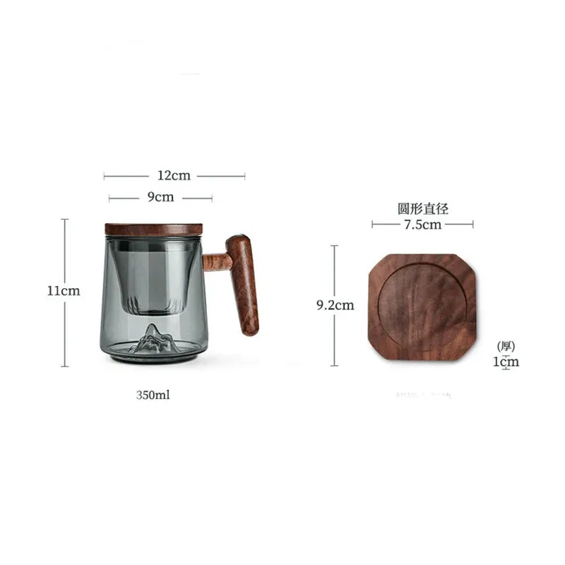 Tea Separation Filtration Glass Tea Cup Wood Handle Coaster Tea Water Separation Container With Infuser Filter