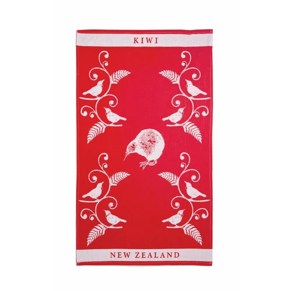 Tea Towel - Kiwi & Tui Red Jacquard