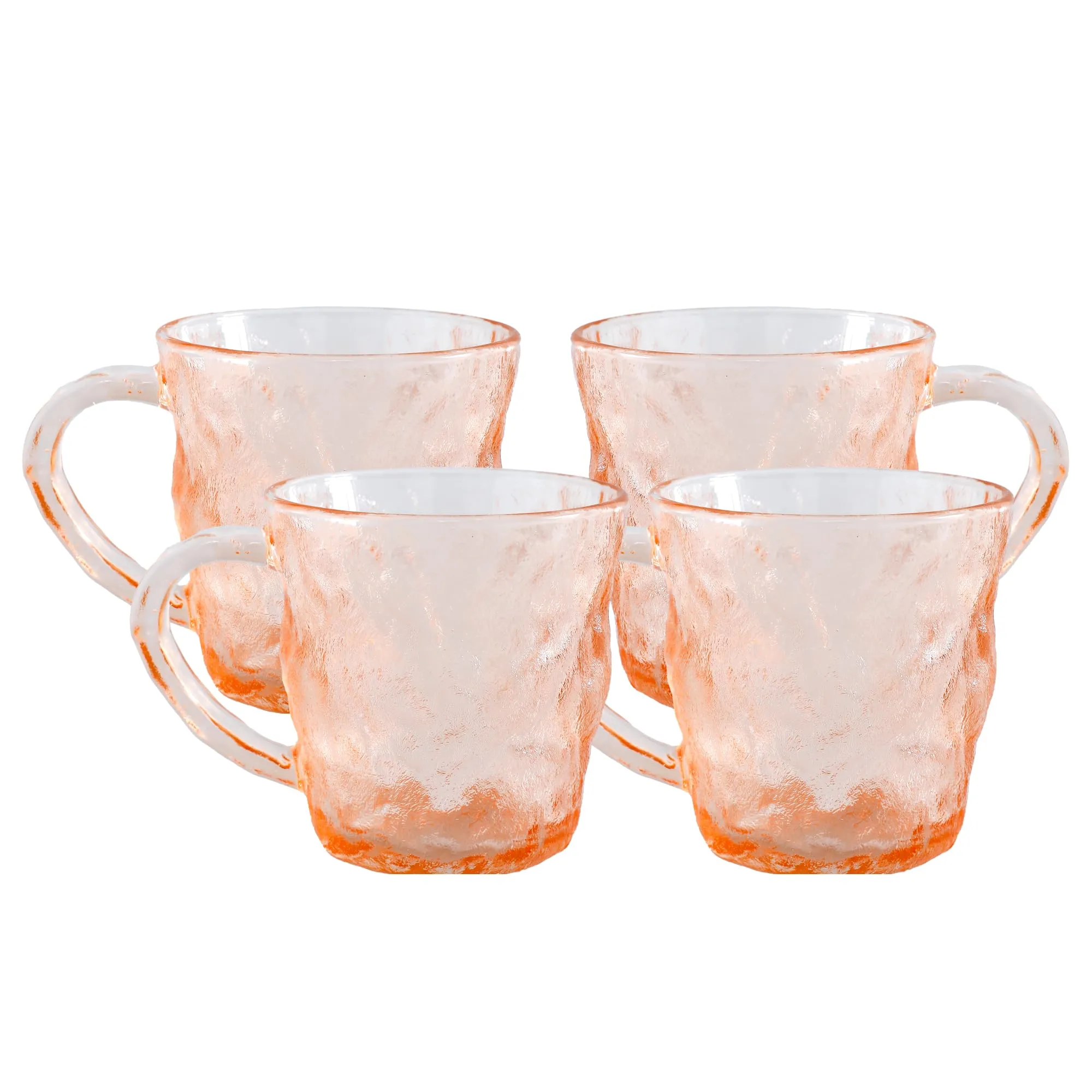 The Better Home Zest Glass Tea Cups (4Pcs-280ml Each) Lead Free Coffee Cup Set | Scratch-Resistance Microwave Safe Coffee Mug Set |House Warming Gifts for New Home |Return Gifts for Women-Amber