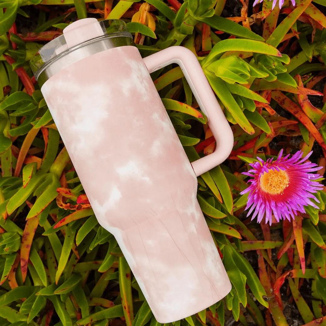 Tie Dye 40oz Water Bottles with Handle and Straw Lid | Insulated Leakproof Stainless Steel