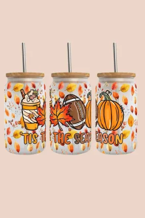 Tis the Season Fall Football 16oz Libbey Glass Tumbler