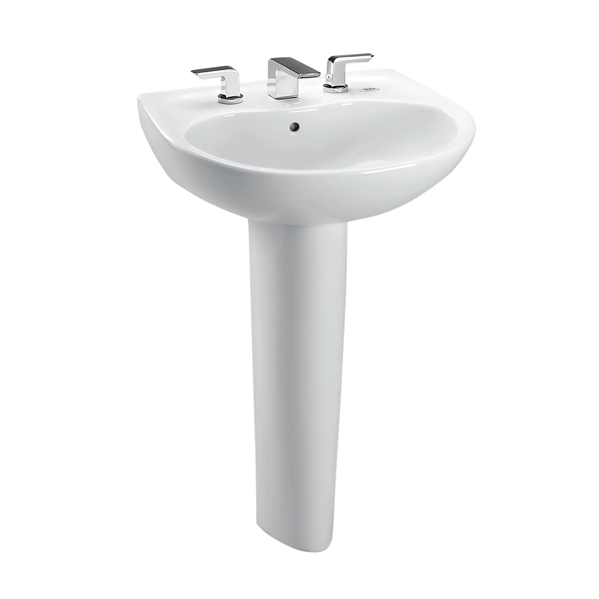 TOTO Supreme Oval Basin Pedestal Bathroom Sink with CeFiONtect for 4 Inch Center Faucets, Cotton White LPT241.4G#01