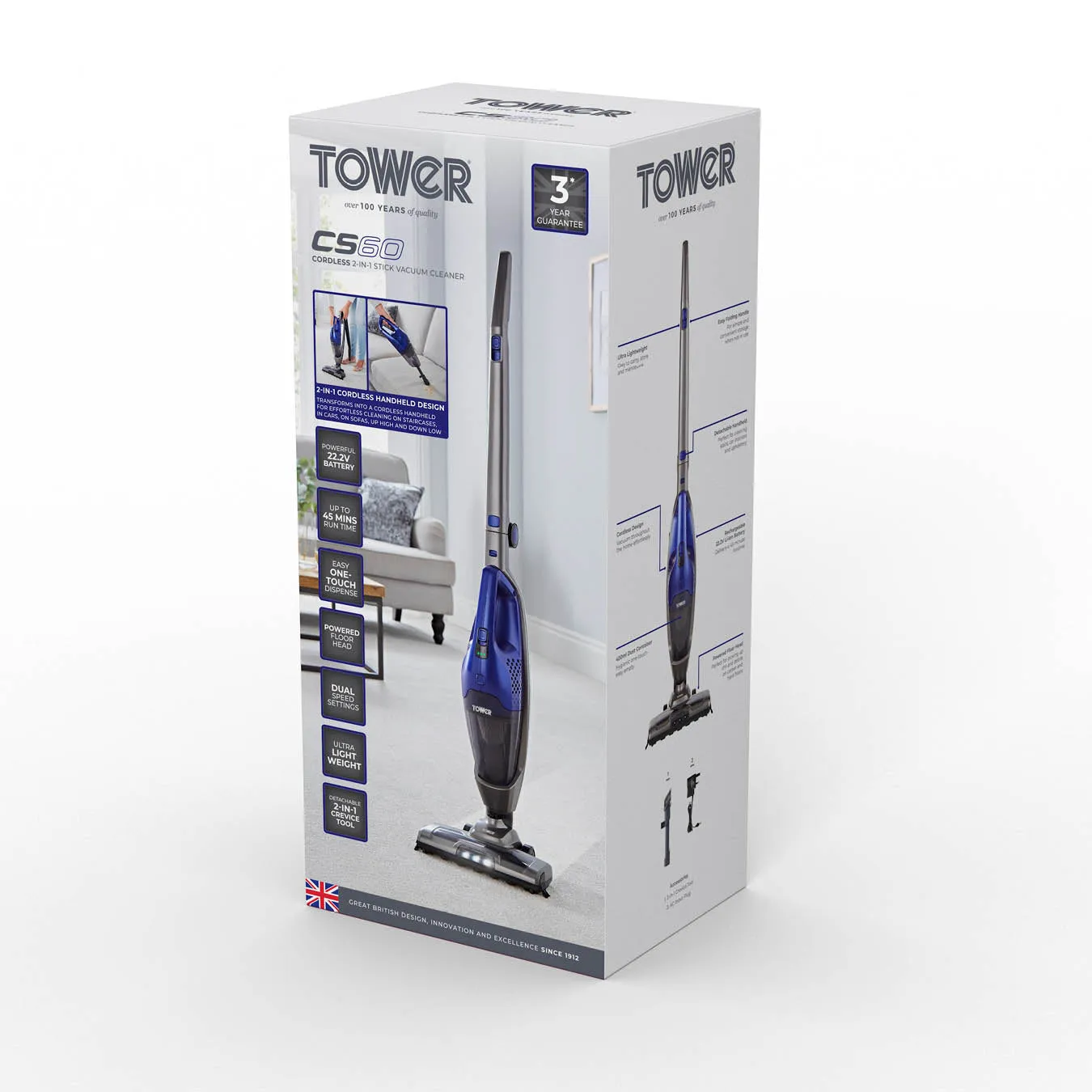 Tower Cordless Vacuum Cleaner CS60 2-in-1 Stick Vac - Washington Blue