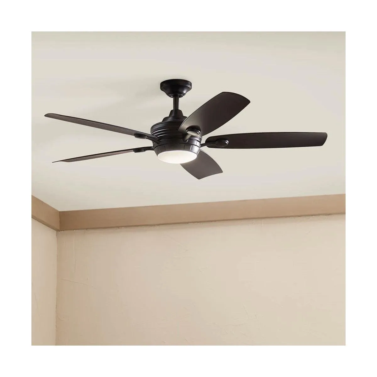 Tranquil 56 Inch Satin Black LED Damp Rated Ceiling Fan with Remote