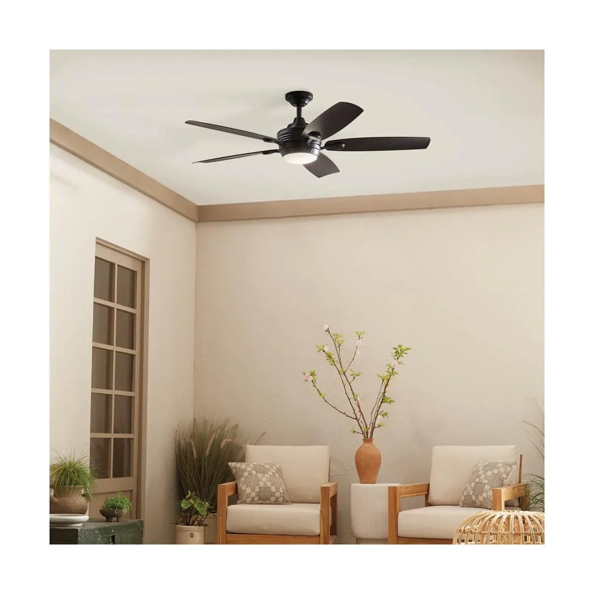 Tranquil 56 Inch Satin Black LED Damp Rated Ceiling Fan with Remote