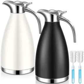 Uiifan 2 Pieces 68 oz Stainless Steel Coffee Thermal Carafe, Thermal Coffee Carafe Insulated Double Walled Vacuum Thermal Pot Flask with Brushes 12 Hour Heat Retention (Black, White)